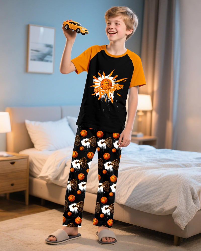 PASHOP Boys Pajamas Little Big Boys Pajamas Short Sleeves and Pants 2 Pieces Basketball Summer Pjs Set Kid Sleepwear Size 14 - Image 2